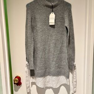 English Factory for Anthropologie Gray Layered Sweater w/ Shirt Hem NWT Size XS